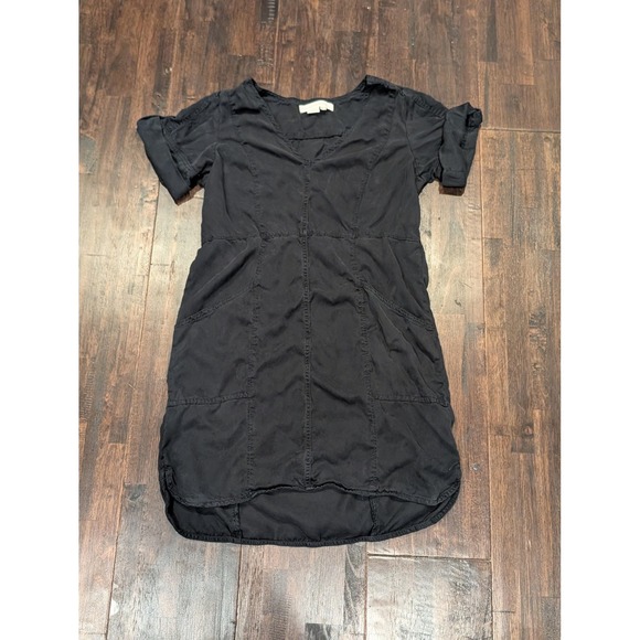 Pilcro and the Letterpress Tops - Pilcro Letterpress Anthropology Dress Womens Small Black V Neck Roll Tab Tunic
